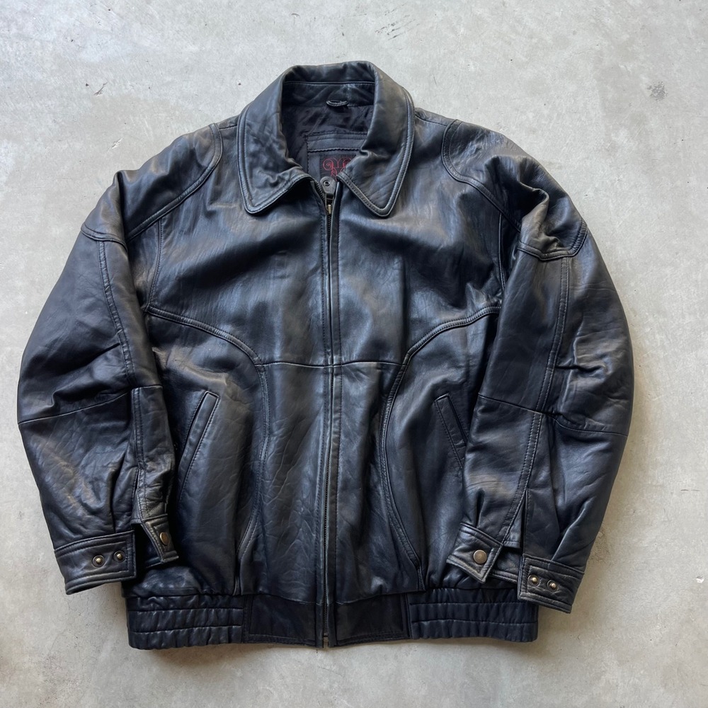 Lakeland Vintage Black Leather Bomber Jacket Mens Size 40 Quilted Zip Up Aviator